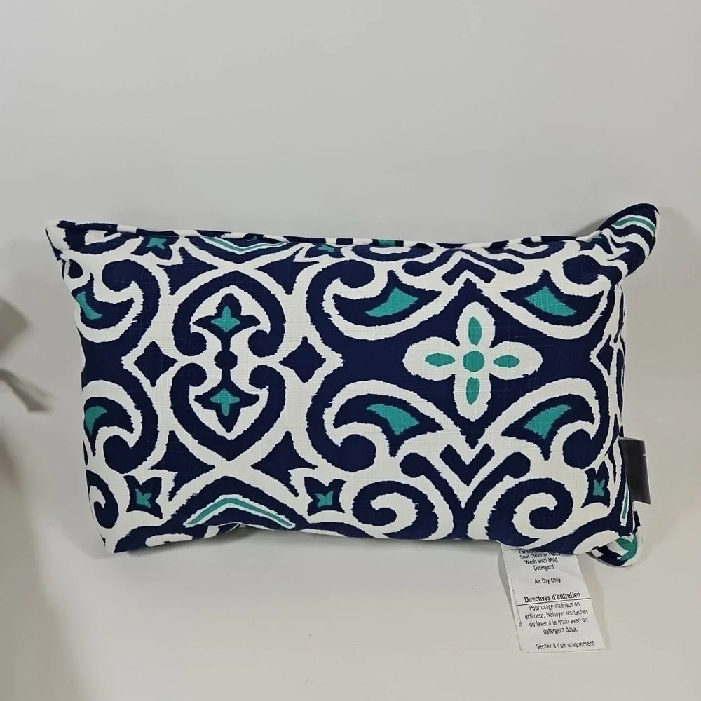 Damask Indoor/Outdoor Accent Throw Pillow, Plush Fill, Weather, and Fade Resi...